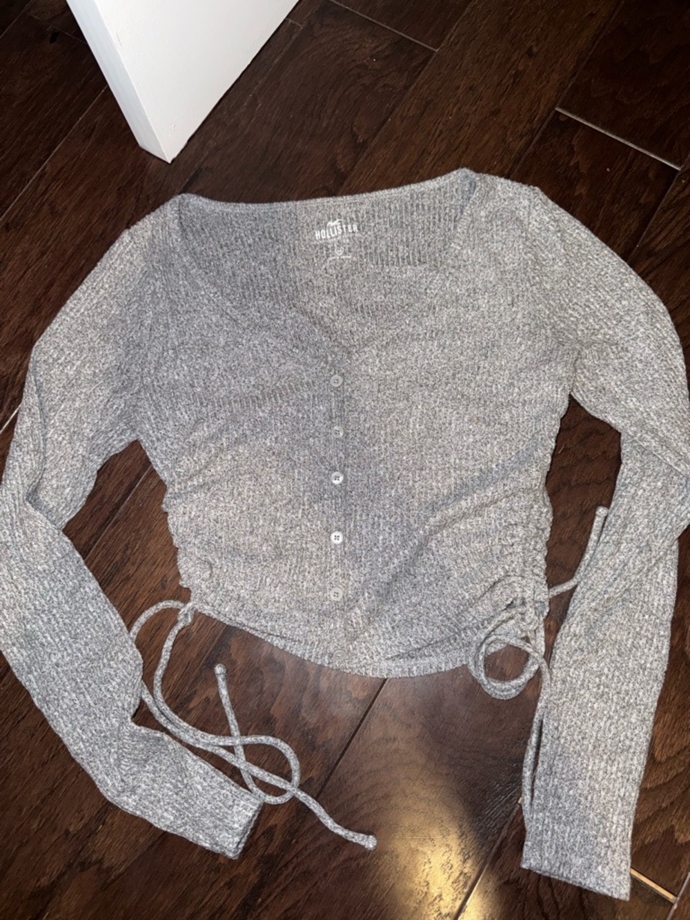 Hollister Gray Ribbed Button-Front Long Sleeve with Side Ties